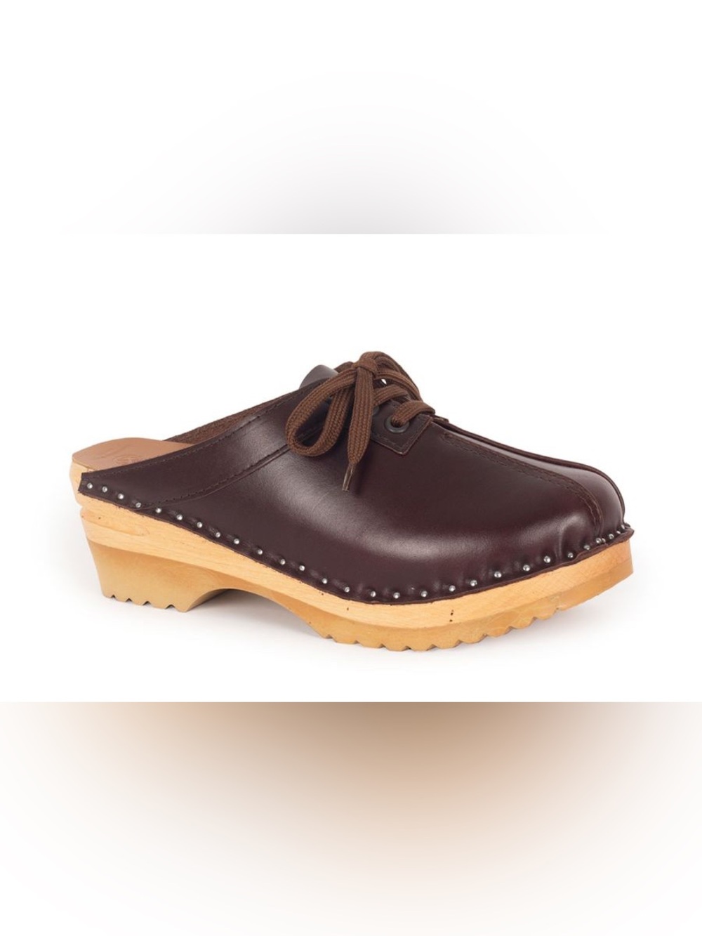 Troentorp Swedish wooden Brown leather Audubon clogs